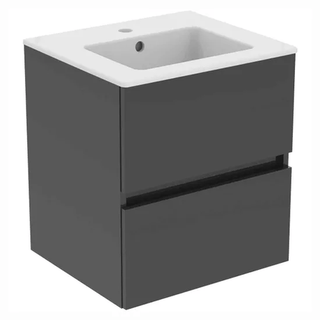 Ideal Standard Eurovit+ Wall Mounted Vanity Unit w/ 2 Drawers and Inlcuded Basin 500mm - Mid Grey - E3593TI - TAP 'N' SHOWER