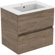 Ideal Standard Eurovit+ Wall Mounted Vanity Unit w/ 2 Drawers and Inlcuded Basin 600mm - Flint Hickory - E3594Y9 - TAP 'N' SHOWER