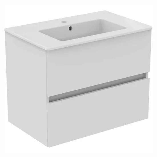 Ideal Standard Eurovit+ Wall Mounted Vanity Unit w/ 2 Drawers and Inlcuded Basin 700mm - Gloss White - E3595WG - TAP 'N' SHOWER