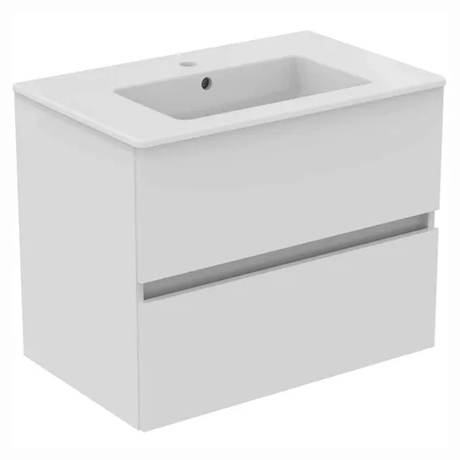 Ideal Standard Eurovit+ Wall Mounted Vanity Unit w/ 2 Drawers and Inlcuded Basin 700mm - Gloss White - E3595WG - TAP 'N' SHOWER