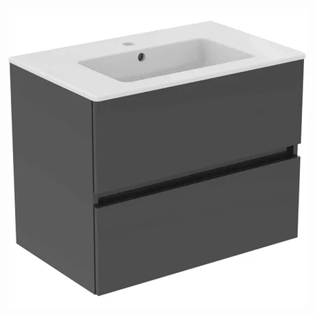 Ideal Standard Eurovit+ Wall Mounted Vanity Unit w/ 2 Drawers and Inlcuded Basin 700mm - Mid Grey - E3595TI - TAP 'N' SHOWER