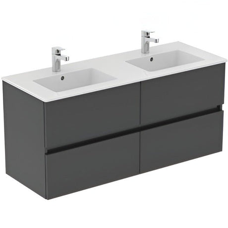 Ideal Standard Eurovit+ Wall Mounted Vanity Unit w/ 4 Drawers and Inlcuded Basin 1200mm - Mid Grey - E3599TI - TAP 'N' SHOWER