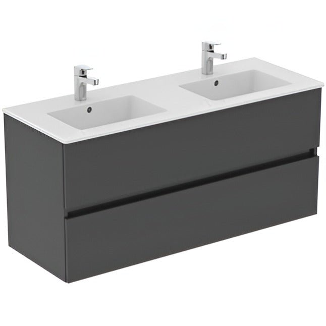 Ideal Standard Eurovit+ Wall Mounted Vanity Unit with 2 Drawers 1200mm - Mid Grey - R0266TI - TAP 'N' SHOWER