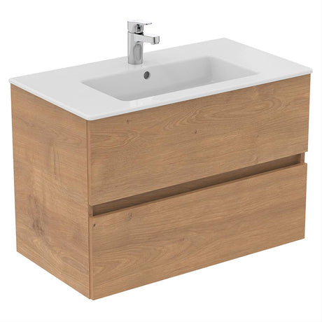Ideal Standard Eurovit+ Wall Mounted Vanity Unit with 2 Drawers 1200mm - Natural Oak - R0266Y8 - TAP 'N' SHOWER