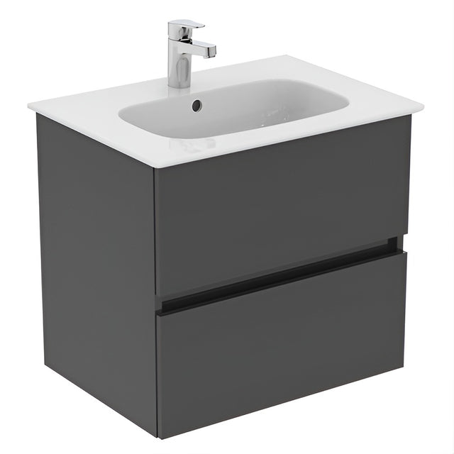 Ideal Standard Eurovit+ Wall Mounted Vanity Unit With 2 Drawers 600mm - Mid Grey - R0259TI - TAP 'N' SHOWER