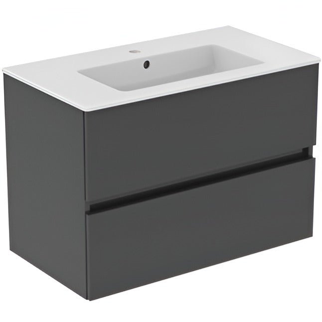 Ideal Standard Eurovit+ Wall Mounted Vanity Unit with 2 Drawers 800mm - Mid Grey - R0263TI - TAP 'N' SHOWER