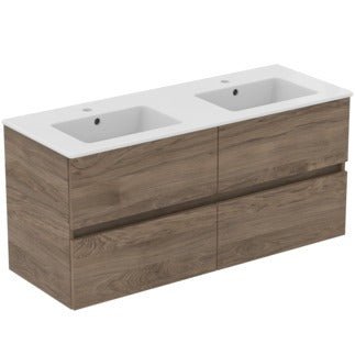Ideal Standard Eurovit+ Wall Mounted Vanity Unit with 4 Drawers 1200mm - Flint Hickory - R0267Y9 - TAP 'N' SHOWER