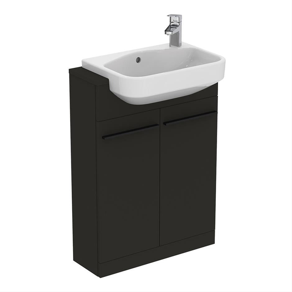 Ideal Standard I.life 2 Doors Compact Semi-countertop 60cm Washbasin Unit (Handles Sold Separately) - Matt Carbon Grey - T5298NV