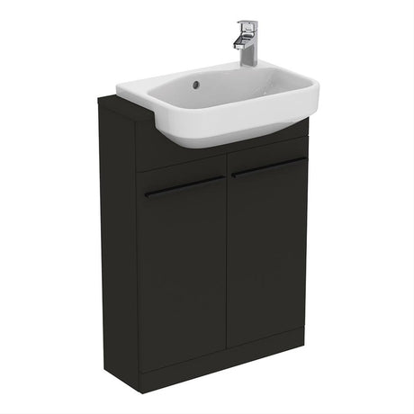 Ideal Standard I.life 2 Doors Compact Semi-countertop 60cm Washbasin Unit (Handles Sold Separately) - Matt Carbon Grey - T5298NV