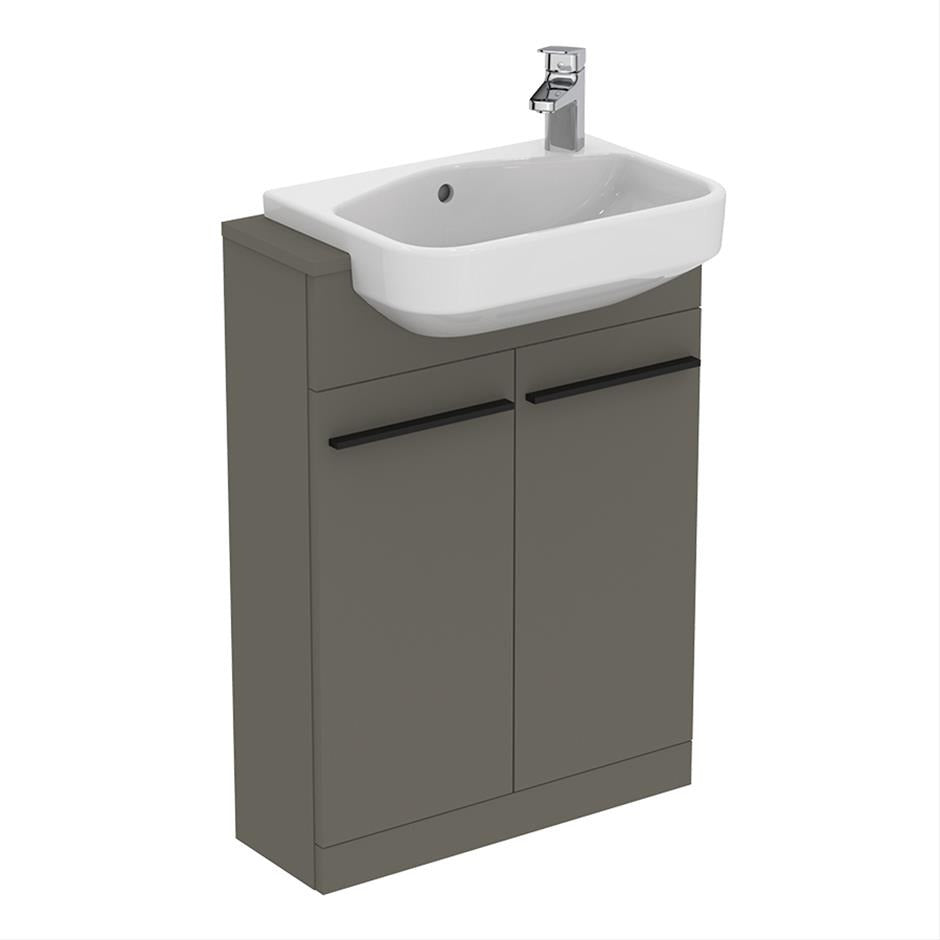 Ideal Standard I.life 2 Doors Compact Semi-countertop 60cm Washbasin Unit (Handles Sold Separately) - Matt Quartz Grey - T5298NG