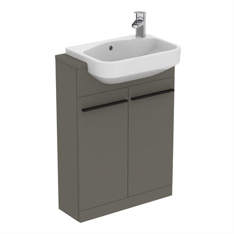 Ideal Standard I.life 2 Doors Compact Semi-countertop 60cm Washbasin Unit (Handles Sold Separately) - Matt Quartz Grey - T5298NG