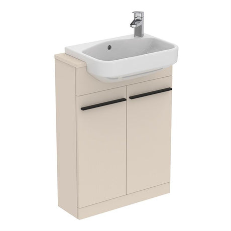 Ideal Standard I.life 2 Doors Compact Semi-countertop 60cm Washbasin Unit (Handles Sold Separately) - Matt Sandy Beige - T5298NF