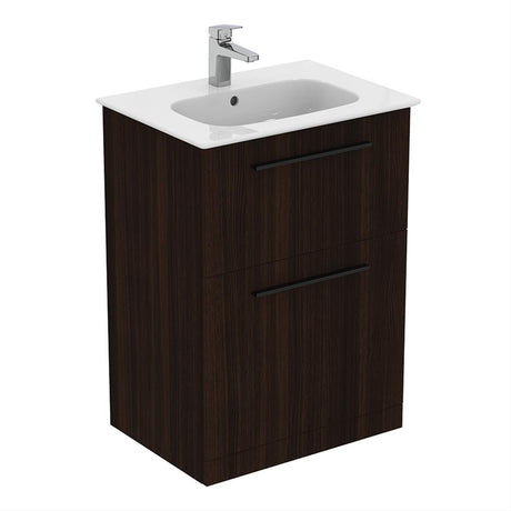 Ideal Standard I.life A 2 Drawers 60cm Wall Hung Vanity Unit Only (Handles sold separately) - Coffee Oak - T5273NW