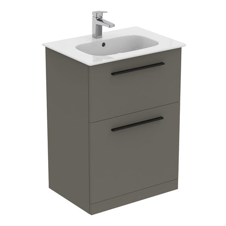 Ideal Standard I.life A 2 Drawers 60cm Wall Hung Vanity Unit Only (Handles sold separately) - Matt Quartz Grey - T5273NG