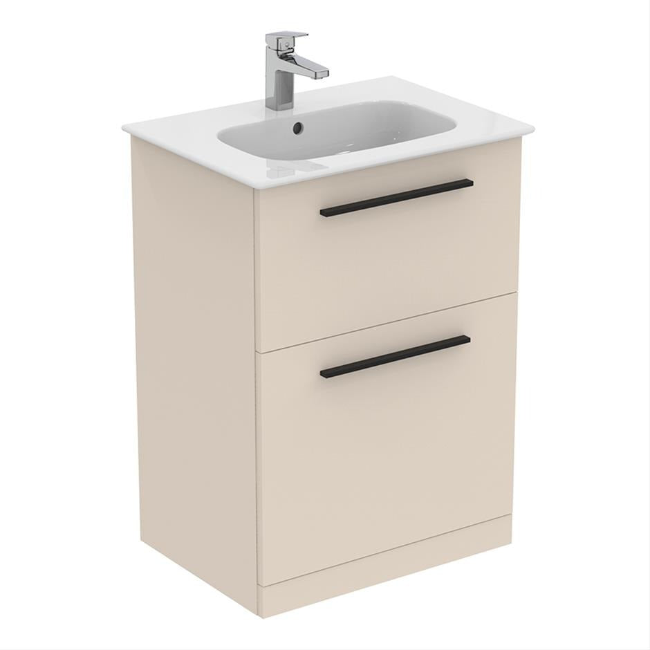 Ideal Standard I.life A 2 Drawers 60cm Wall Hung Vanity Unit Only (Handles sold separately) - Matt Sandy Beige - T5273NF