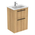 Ideal Standard I.life A 2 Drawers 60cm Wall Hung Vanity Unit Only (Handles sold separately) - Natural Oak - T5273NX