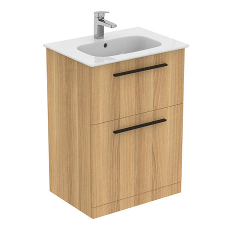 Ideal Standard I.life A 2 Drawers 60cm Wall Hung Vanity Unit Only (Handles sold separately) - Natural Oak - T5273NX