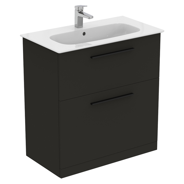 Ideal Standard i.life A 2 Drawers Floor Standing Vanity Unit - Matt Carbon Grey - T5274NV - TAP 'N' SHOWER