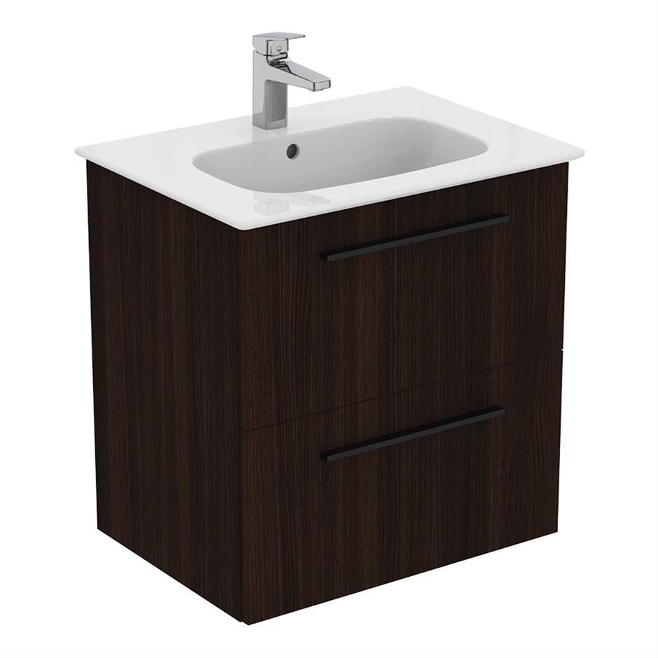 Ideal Standard I.life A 2 Drawers 60cm Wall Hung Vanity Unit Only (Handles sold separately) - Coffee Oak - T5255NW