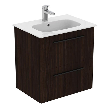 Ideal Standard I.life A 2 Drawers 60cm Wall Hung Vanity Unit Only (Handles sold separately) - Coffee Oak - T5255NW