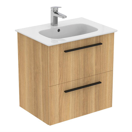 Ideal Standard I.life A 2 Drawers 60cm Wall Hung Vanity Unit Only (Handles sold separately)- Natural Oak - T5255NX