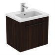 Ideal Standard I.life B 1 Drawer Compact 50cm Wall Hung Vanity Unit Only (Handles sold separately) - Coffee Oak - T5290NW