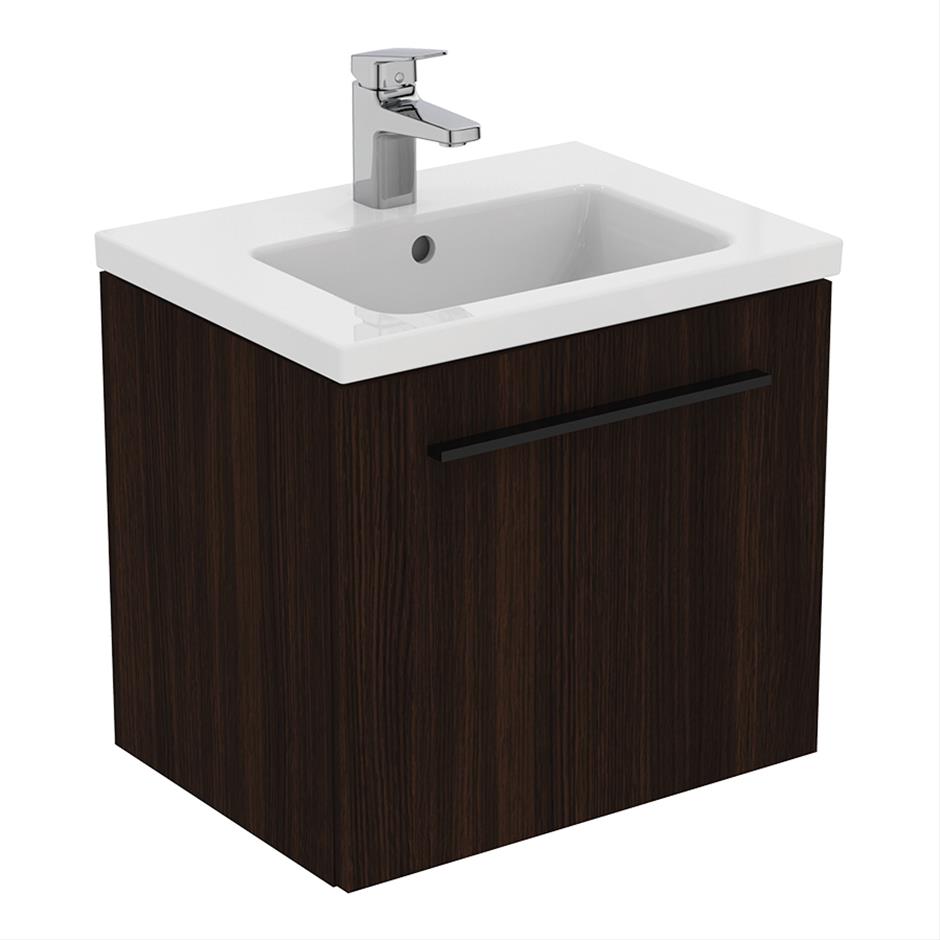 Ideal Standard I.life B 1 Drawer Compact 50cm Wall Hung Vanity Unit Only (Handles sold separately) - Coffee Oak - T5290NW