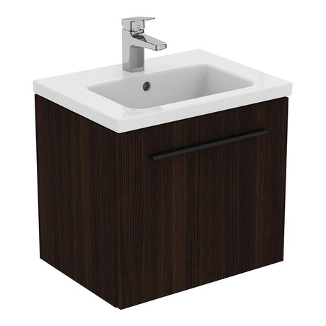 Ideal Standard I.life B 1 Drawer Compact 50cm Wall Hung Vanity Unit Only (Handles sold separately) - Coffee Oak - T5290NW