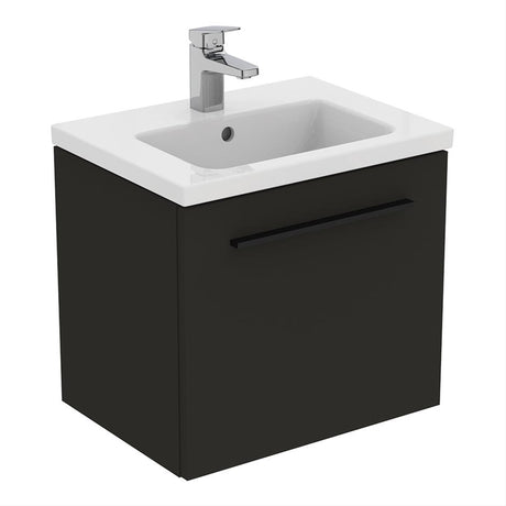 Ideal Standard I.life B 1 Drawer Compact 50cm Wall Hung Vanity Unit Only (Handles sold separately) - Matt Carbon Grey - T5290NV
