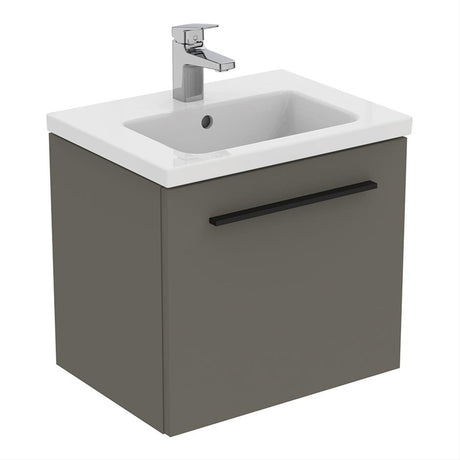Ideal Standard I.life B 1 Drawer Compact 50cm Wall Hung Vanity Unit Only (Handles sold separately) - Matt Quartz Grey- T5290NG