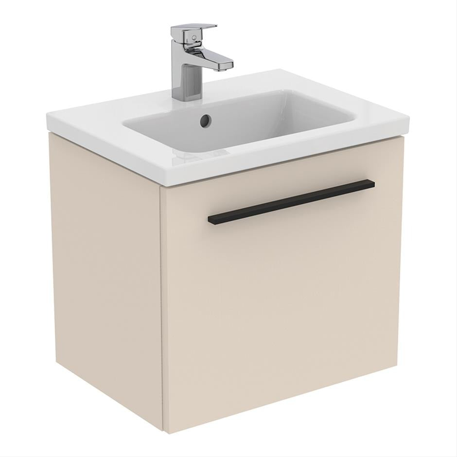Ideal Standard I.life B 1 Drawer Compact 50cm Wall Hung Vanity Unit Only (Handles sold separately) - Matt Sandy Beige - T5290NF