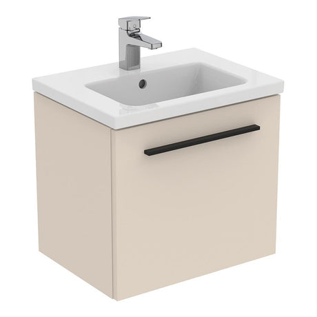 Ideal Standard I.life B 1 Drawer Compact 50cm Wall Hung Vanity Unit Only (Handles sold separately) - Matt Sandy Beige - T5290NF