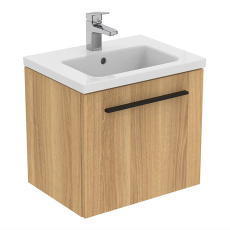 Ideal Standard I.life B 1 Drawer Compact 50cm Wall Hung Vanity Unit Only (Handles sold separately) - Natural Oak - T5290NX