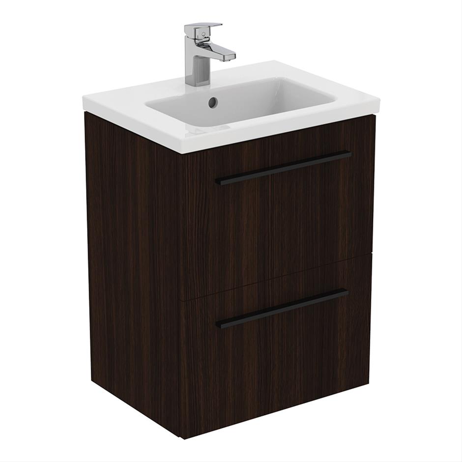 Ideal Standard I.life B 2 Drawer Compact 50cm Wall Hung Vanity Unit Only (Handles sold separately) - Coffee Oak - T5291NW