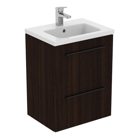 Ideal Standard I.life B 2 Drawer Compact 50cm Wall Hung Vanity Unit Only (Handles sold separately) - Coffee Oak - T5291NW