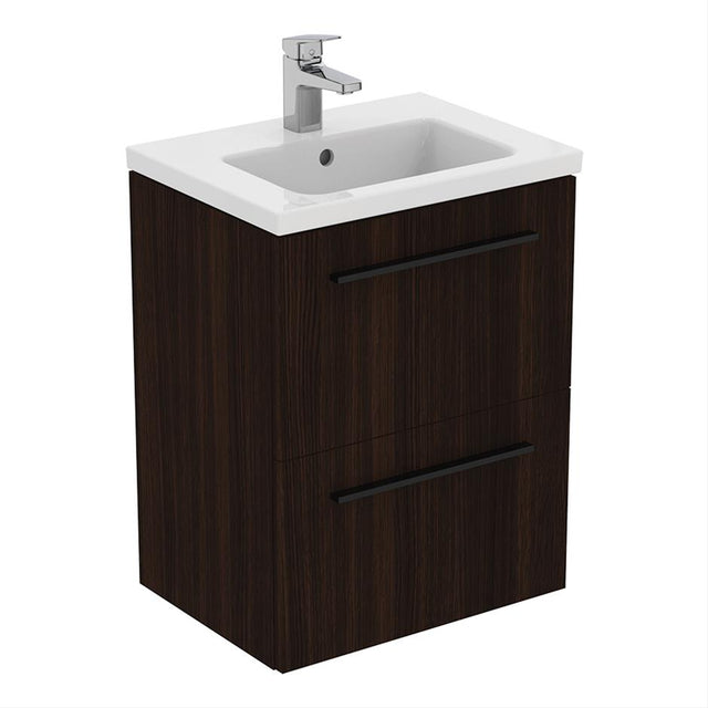Ideal Standard I.life B 2 Drawer Compact 50cm Wall Hung Vanity Unit Only (Handles sold separately) - Coffee Oak - T5291NW