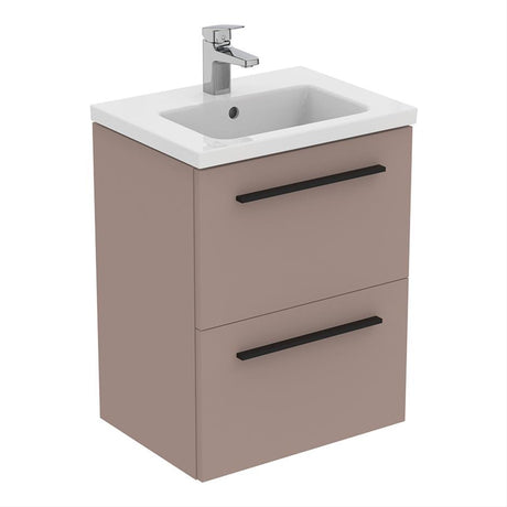 Ideal Standard I.life B 2 Drawer Compact 50cm Wall Hung Vanity Unit Only (Handles sold separately) - Matt Griege - T5291NH
