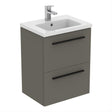 Ideal Standard I.life S 2 Drawer Compact 50cm Wall Hung Vanity Unit Only (Handles sold separately) - Matt Quartz Grey - T5291NG