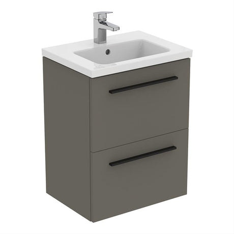 Ideal Standard I.life S 2 Drawer Compact 50cm Wall Hung Vanity Unit Only (Handles sold separately) - Matt Quartz Grey - T5291NG