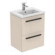 Ideal Standard I.life B 2 Drawer Compact 50cm Wall Hung Vanity Unit Only (Handles sold separately) - Matt Sandy Beige - T5291NF - TAP 'N' SHOWER