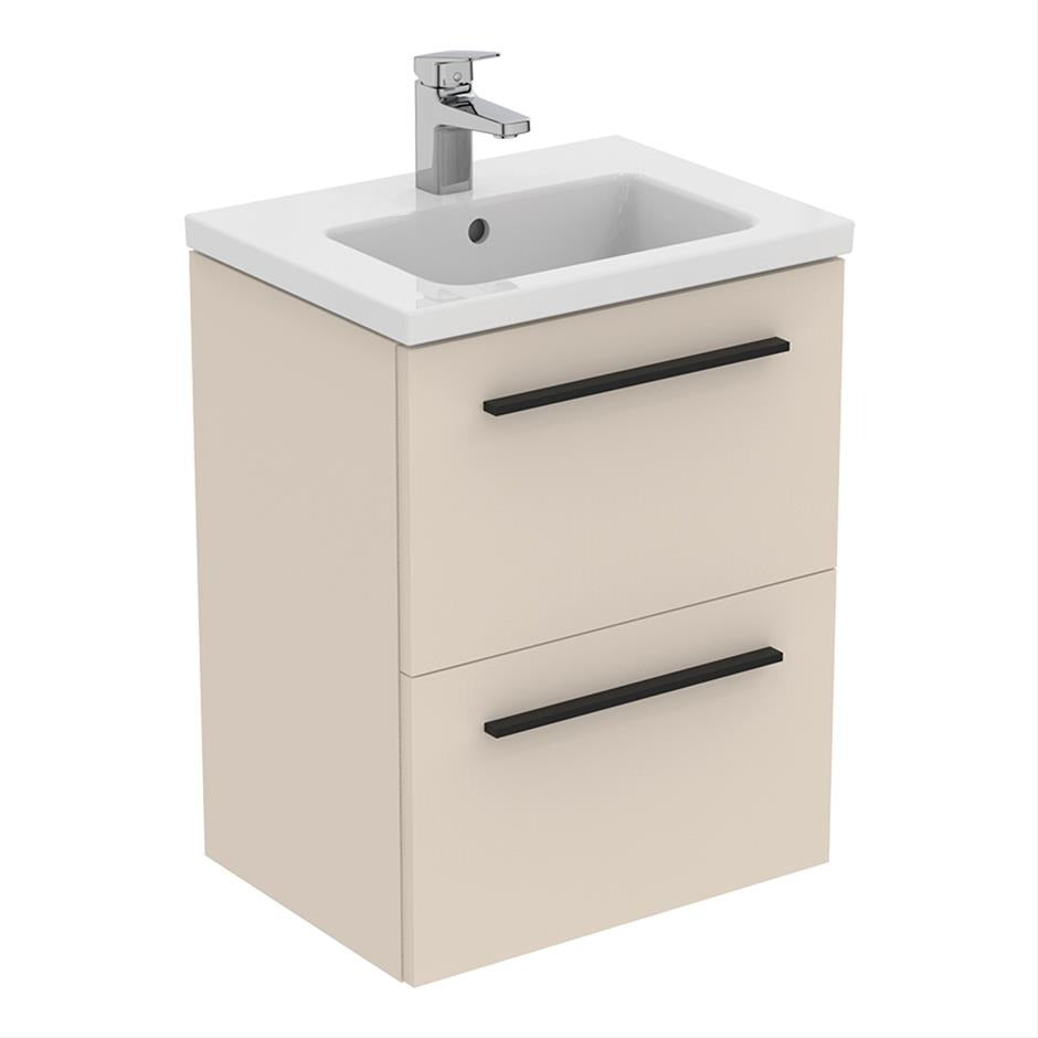 Ideal Standard I.life B 2 Drawer Compact 50cm Wall Hung Vanity Unit Only (Handles sold separately) - Matt Sandy Beige - T5291NF