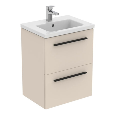 Ideal Standard I.life B 2 Drawer Compact 50cm Wall Hung Vanity Unit Only (Handles sold separately) - Matt Sandy Beige - T5291NF
