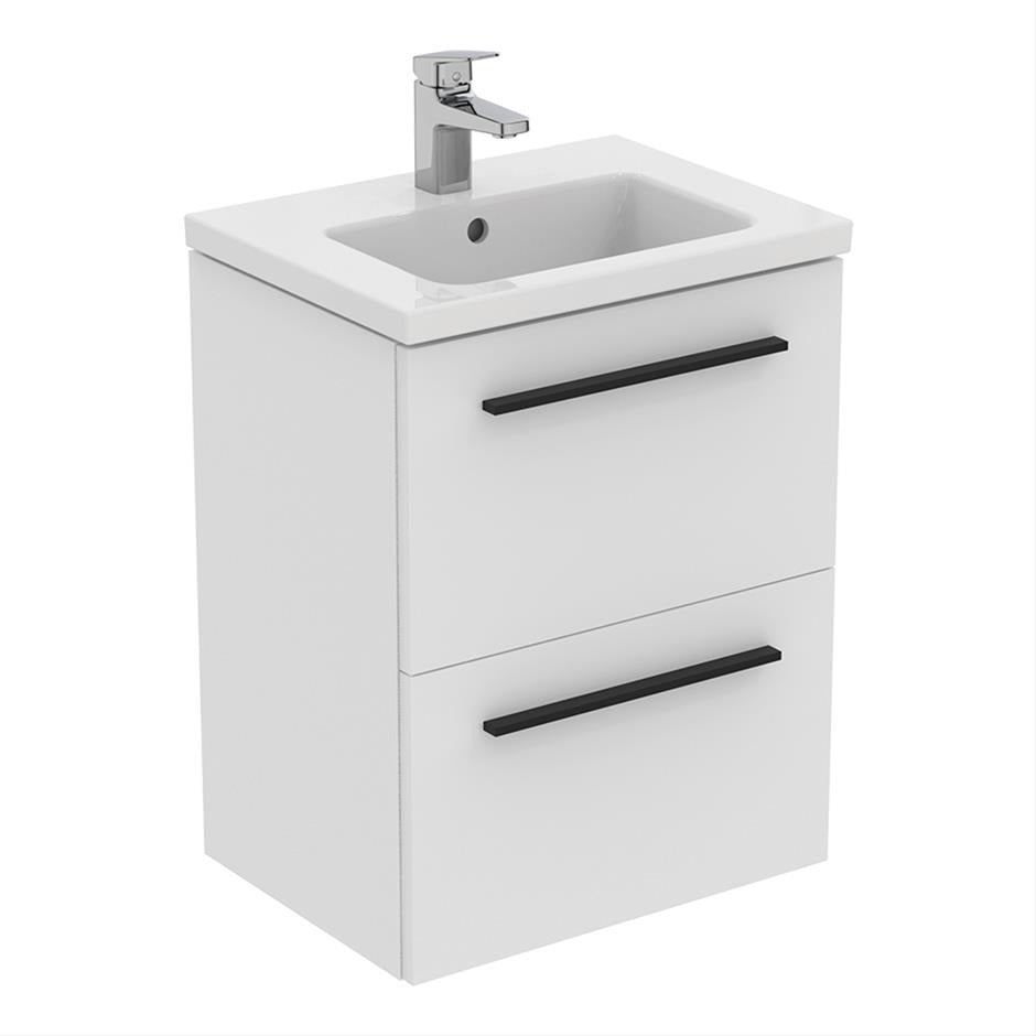 Ideal Standard I.life S 2 Drawer Compact 50cm Wall Hung Vanity Unit Only (Handles sold separately) - Matt White - T5291DU