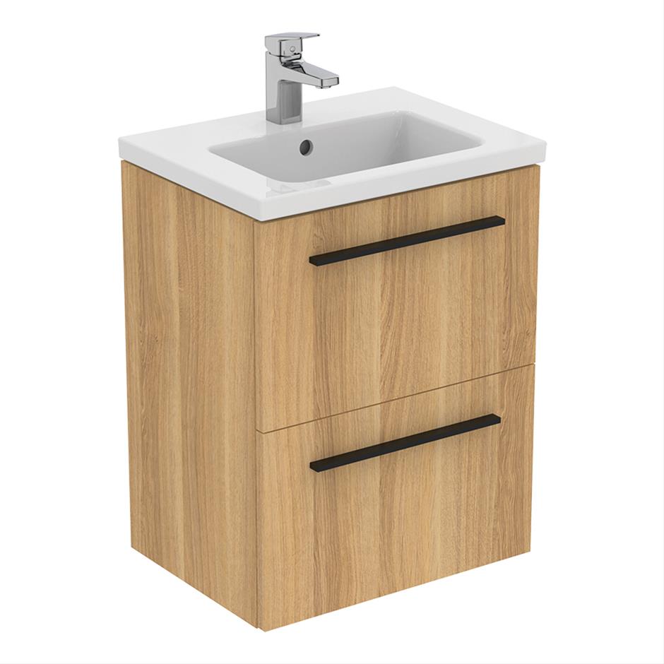 Ideal Standard I.life B 2 Drawer Compact 50cm Wall Hung Vanity Unit Only (Handles sold separately) - Natural Oak - T5291NX