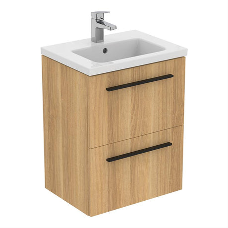 Ideal Standard I.life B 2 Drawer Compact 50cm Wall Hung Vanity Unit Only (Handles sold separately) - Natural Oak - T5291NX