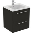 Ideal Standard I.life B 2 Drawers 60cm Wall Hung Vanity Unit Only (Handles & Basin sold separately) - Matt Carbon Grey - T5270NV