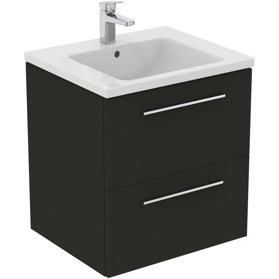 Ideal Standard I.life B 2 Drawers 60cm Wall Hung Vanity Unit Only (Handles & Basin sold separately) - Matt Carbon Grey - T5270NV