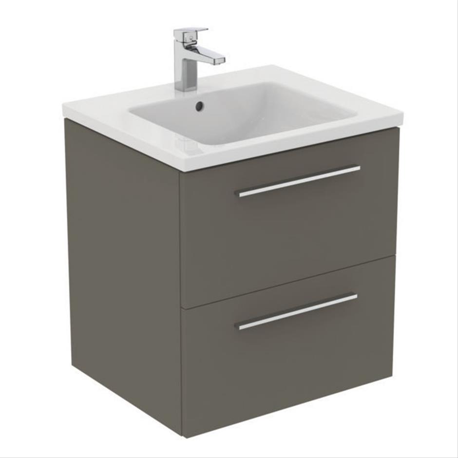 Ideal Standard I.life B 2 Drawers 60cm Wall Hung Vanity Unit Only (Handles sold separately) - Matt Quartz Grey - T5270NG