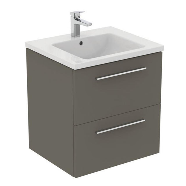 Ideal Standard I.life B 2 Drawers 60cm Wall Hung Vanity Unit Only (Handles sold separately) - Matt Quartz Grey - T5270NG