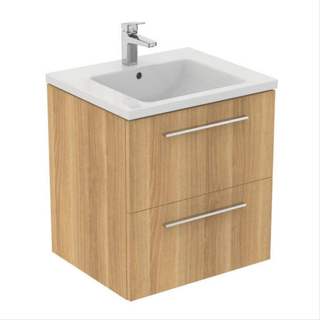Ideal Standard I.life B 2 Drawers 60cm Wall Hung Vanity Unit Only (Handles sold separately) - Natural Oak - T5270NX